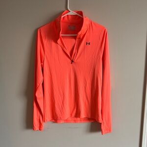 Under Armour Women's Neon Coral Long-Sleeve Quarter Zip
